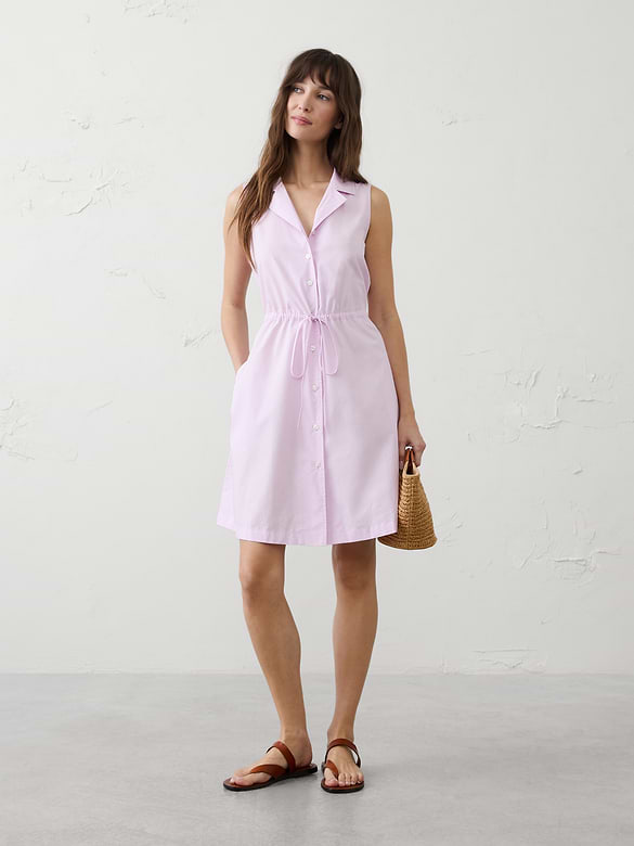 Cinched Poplin Above-Knee Shirtdress