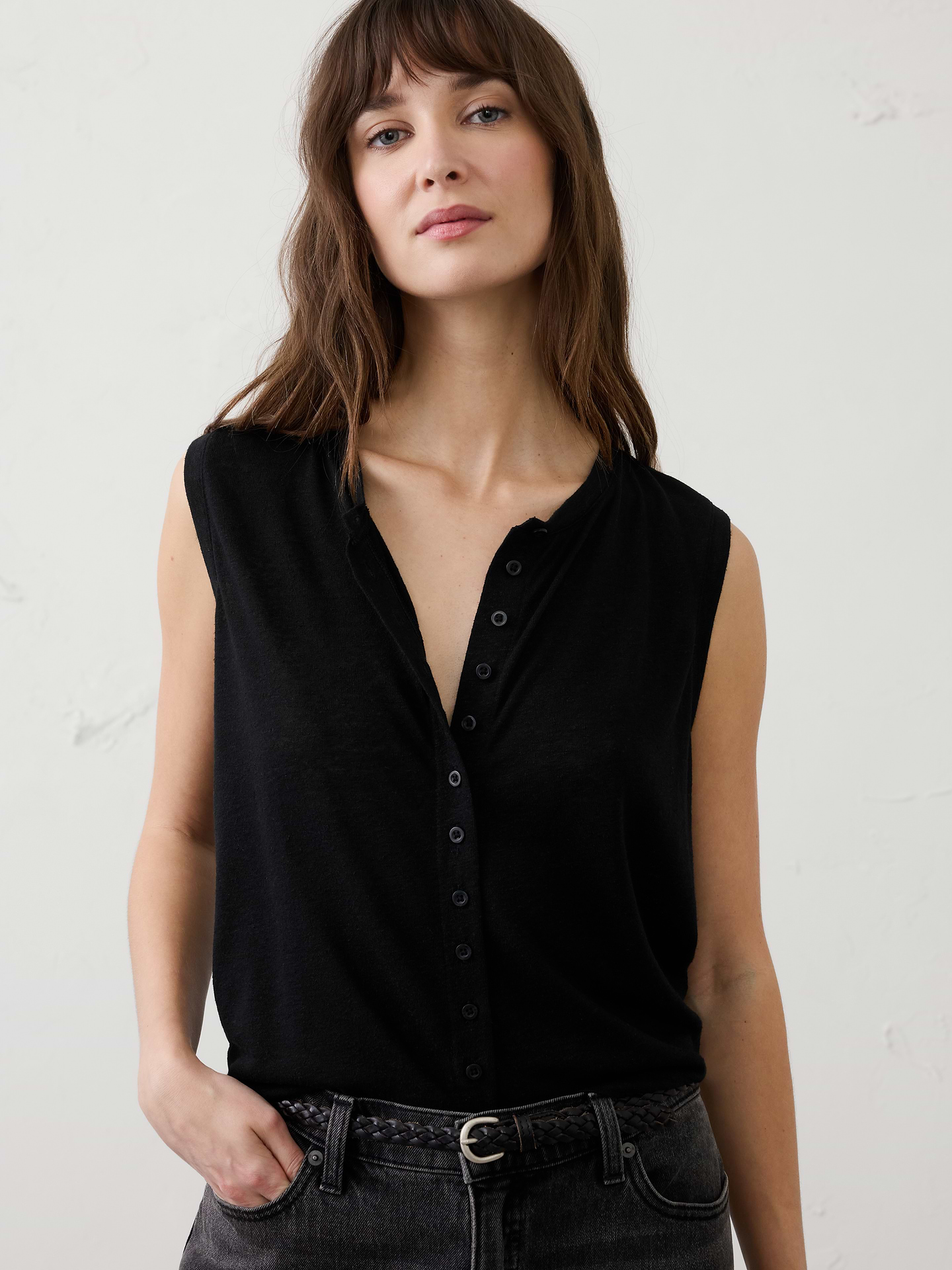 Image number 1 showing, Linen-Blend Tank