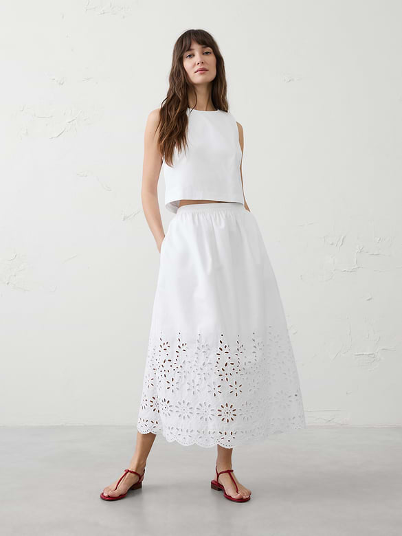 Eyelet Midi Skirt