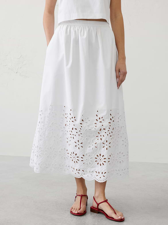 Eyelet Midi Skirt