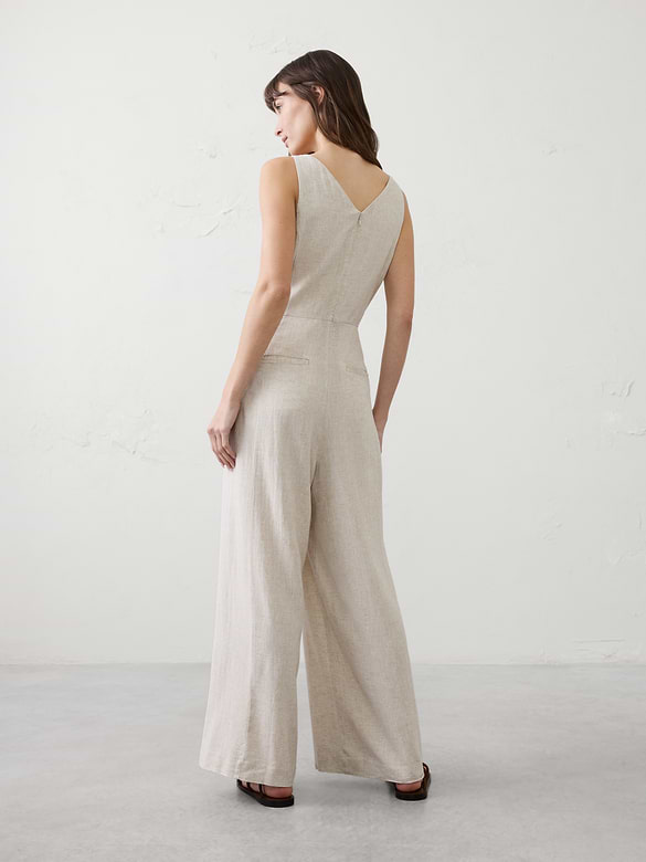 Linen-Blend V-Neck Jumpsuit