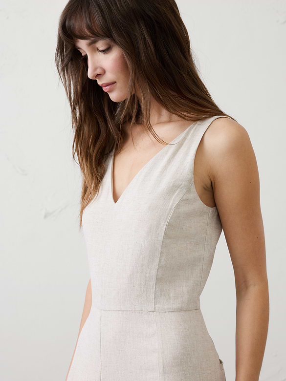 Linen-Blend V-Neck Jumpsuit