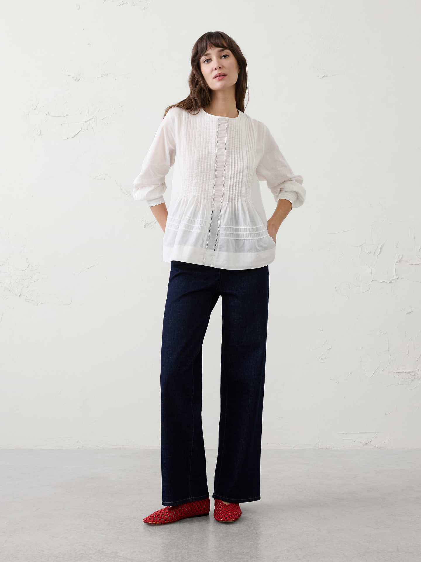 Image number 1 showing, Pintuck Button-Back Top