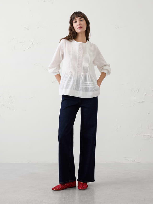 Pintuck Button-Back Top