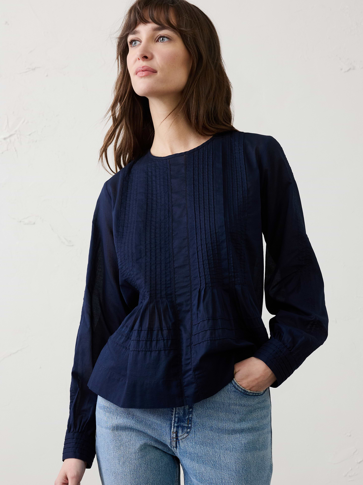 Image number 1 showing, Pintuck Button-Back Top