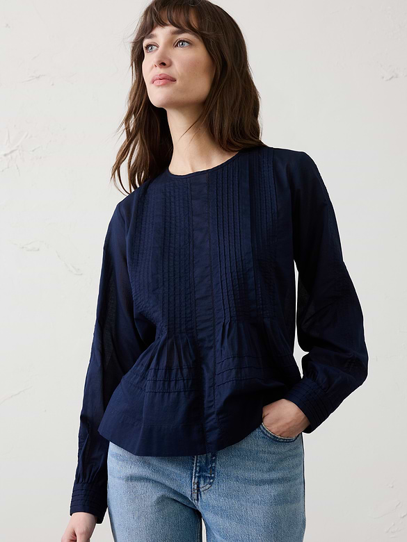 Pintuck Button-Back Top