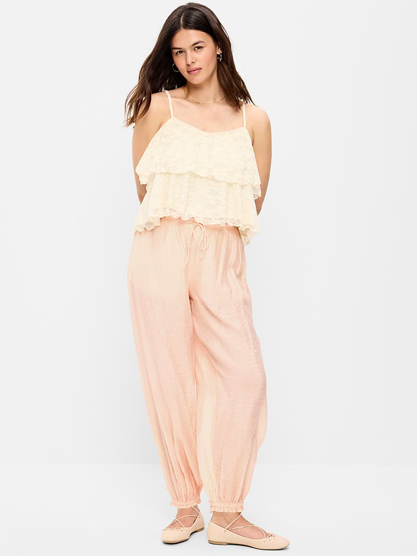 High-Waisted Sheer Chiffon Harem Pants