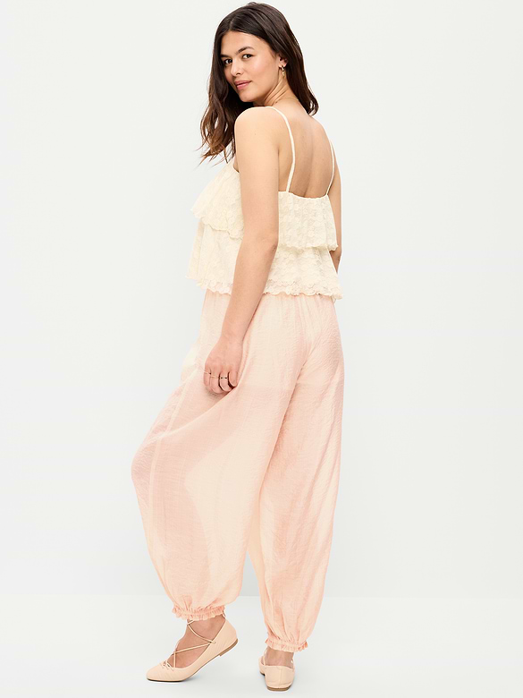 High-Waisted Sheer Chiffon Harem Pants