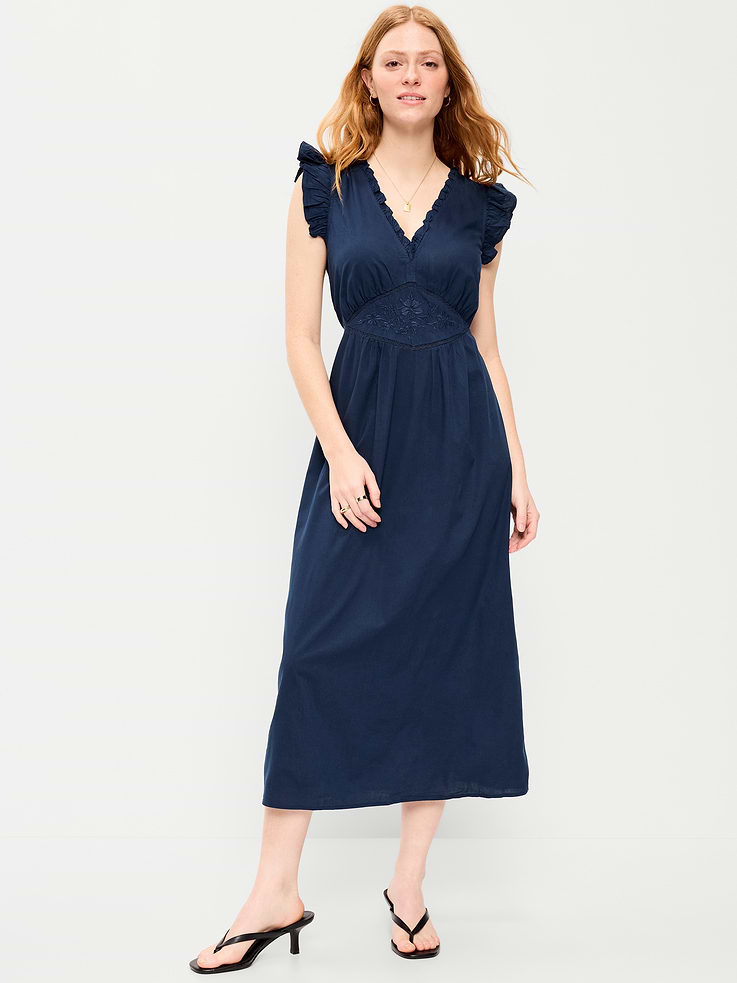 Image number 1 showing, Ruffle-Trim V-Neck Midi Dress