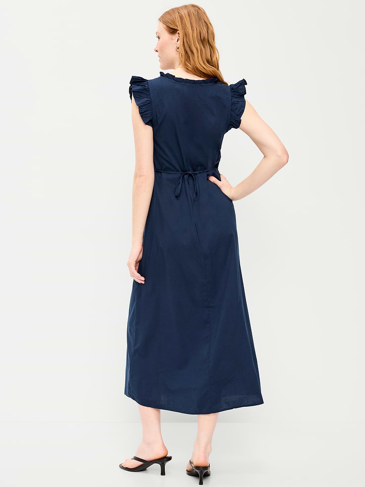 Image number 2 showing, Ruffle-Trim V-Neck Midi Dress
