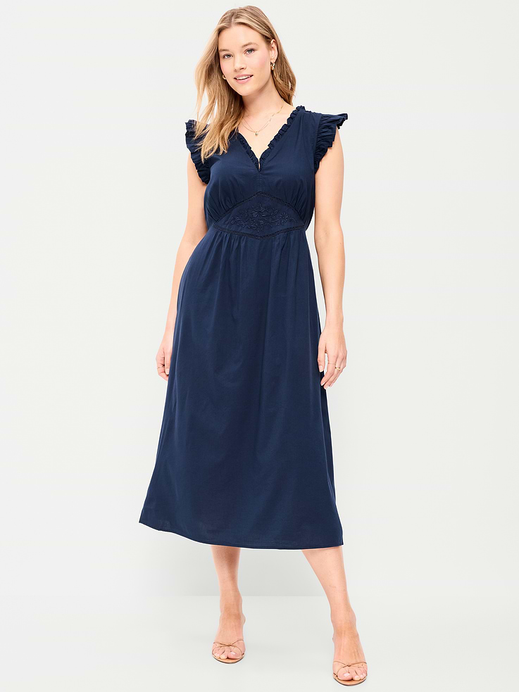 Image number 6 showing, Ruffle-Trim V-Neck Midi Dress