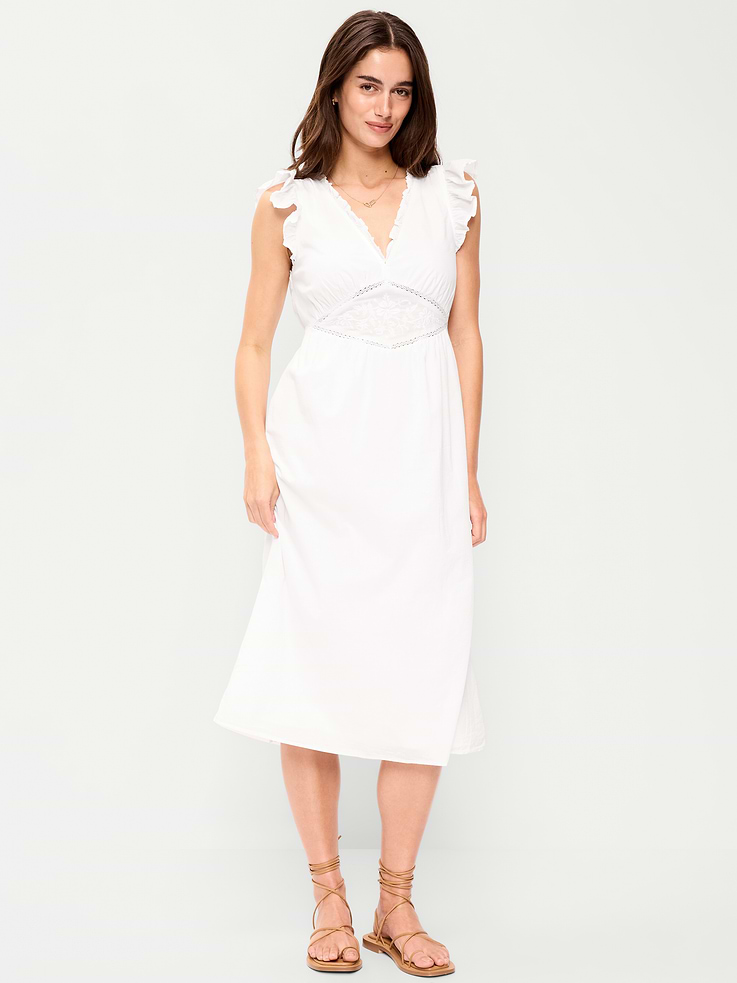 Image number 1 showing, V-Neck Flutter-Sleeve Midi Dress