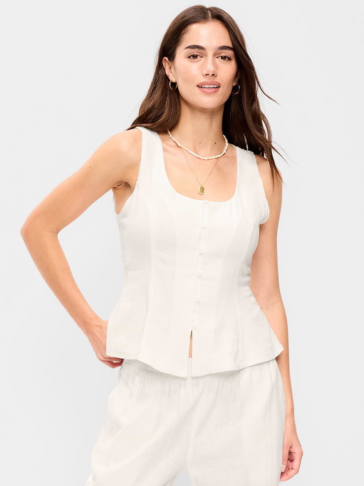 Image number 1 showing, Button-Down Linen Blend Top