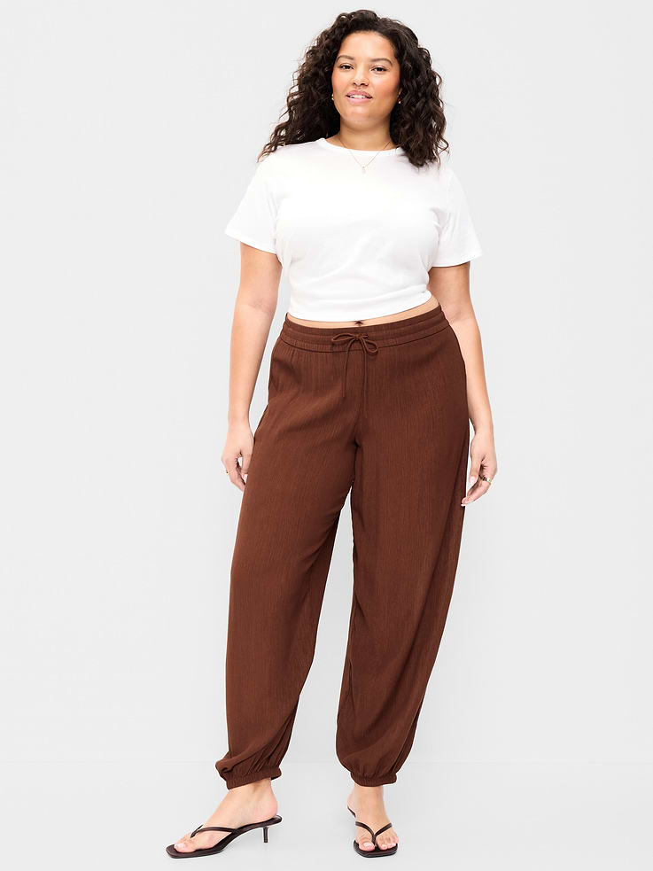 Image number 8 showing, High-Waisted Sheer Crinkle Crepe Harem Pants