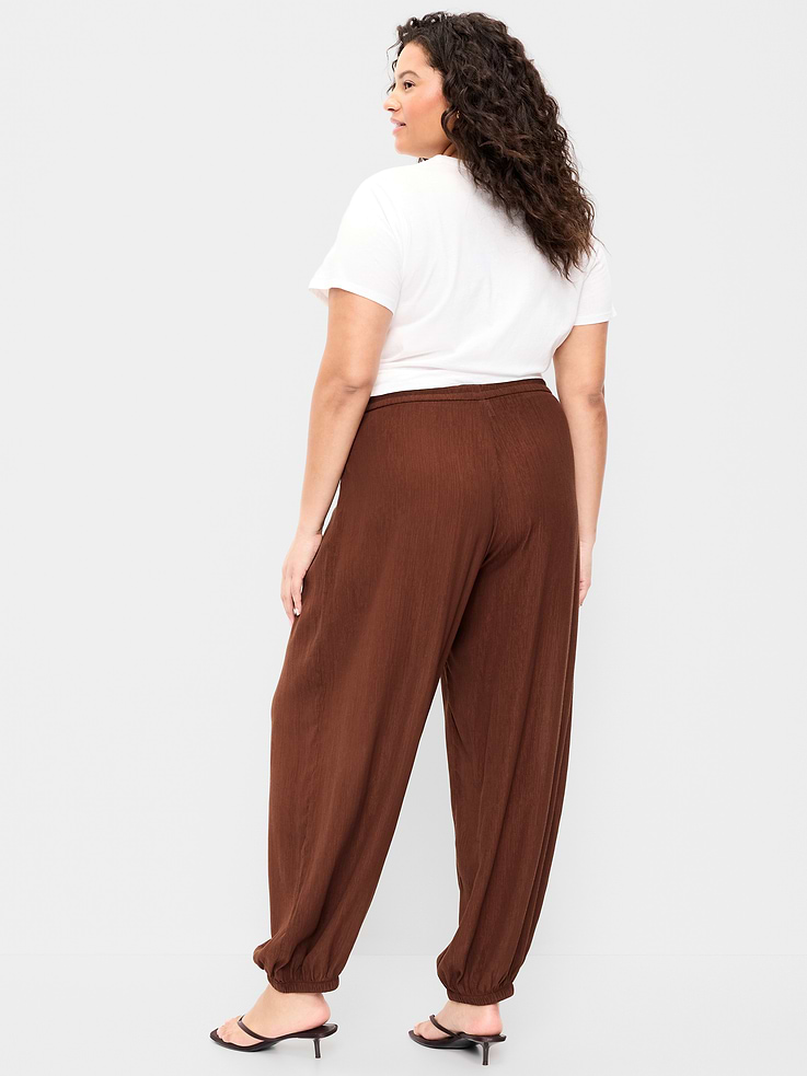 Image number 9 showing, High-Waisted Sheer Crinkle Crepe Harem Pants