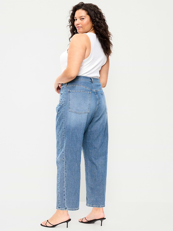 High-Waisted Baggy Barrel Ankle Jeans