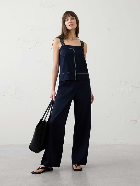 Wide-Leg High-Rise Crinkle Satin Pull-On Pant