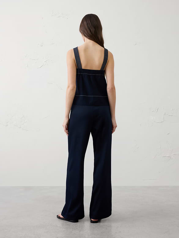 Wide-Leg High-Rise Crinkle Satin Pull-On Pant