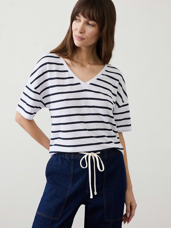 Linen-Blend V-Neck Shirt