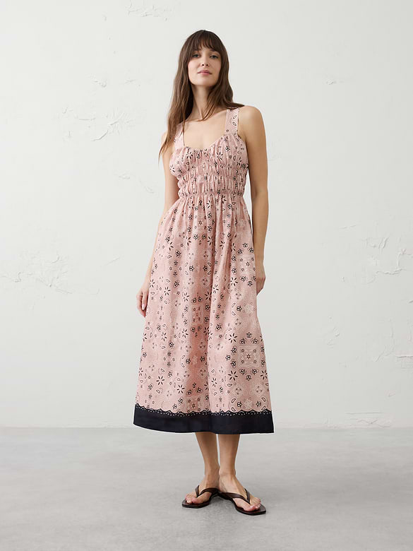 Voile Shirred-Bust Midi Dress