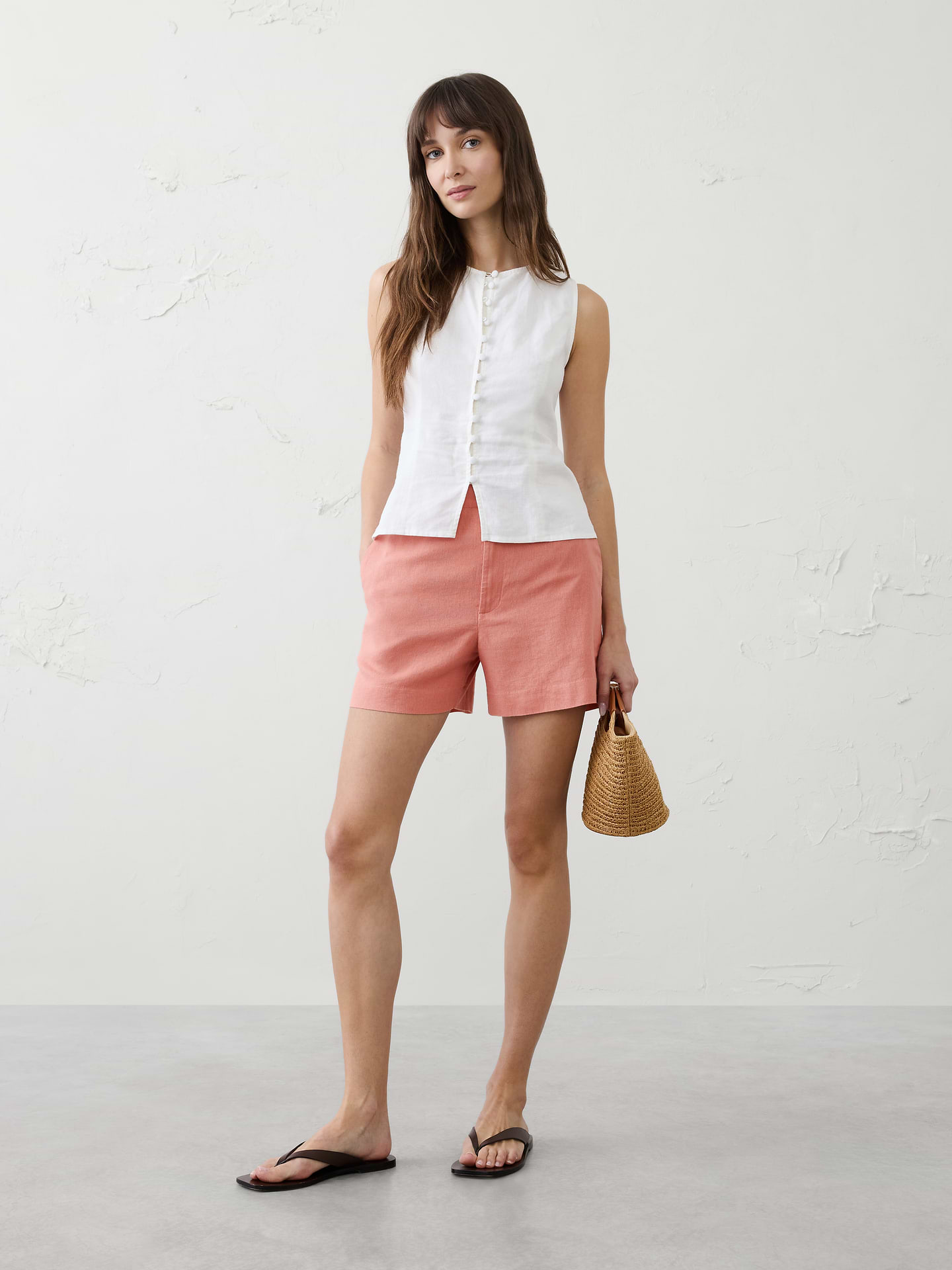 Image number 1 showing, Linen-Blend High-Rise Short