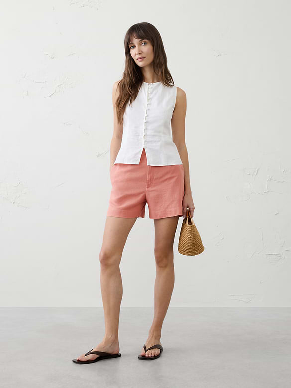Linen-Blend High-Rise Short