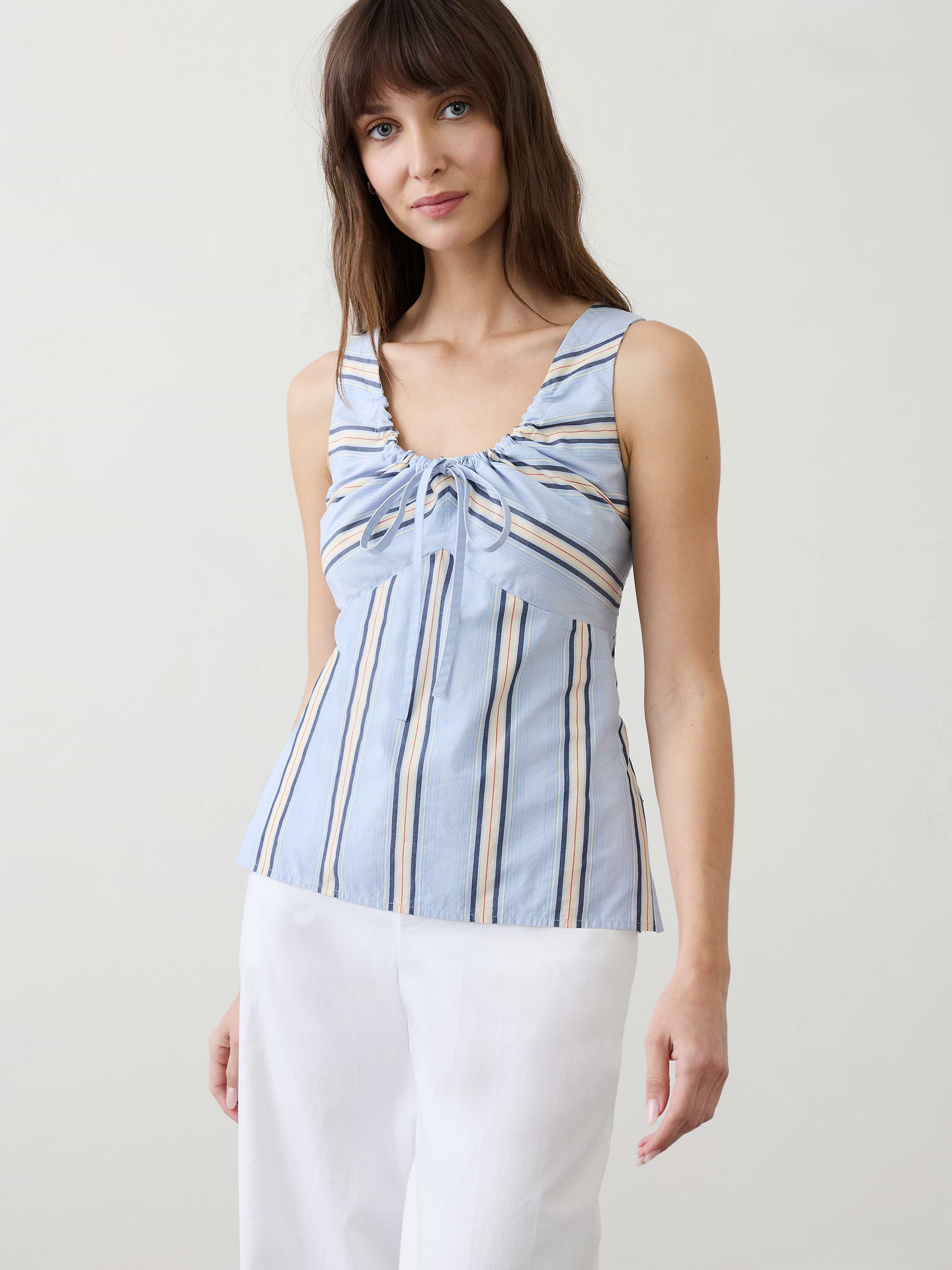 Image number 1 showing, Poplin Cinched Neck-Tie Top