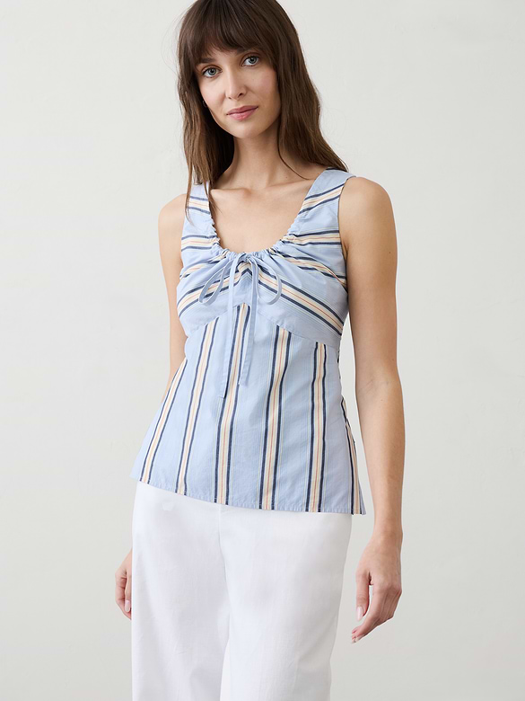 Poplin Cinched Neck-Tie Top
