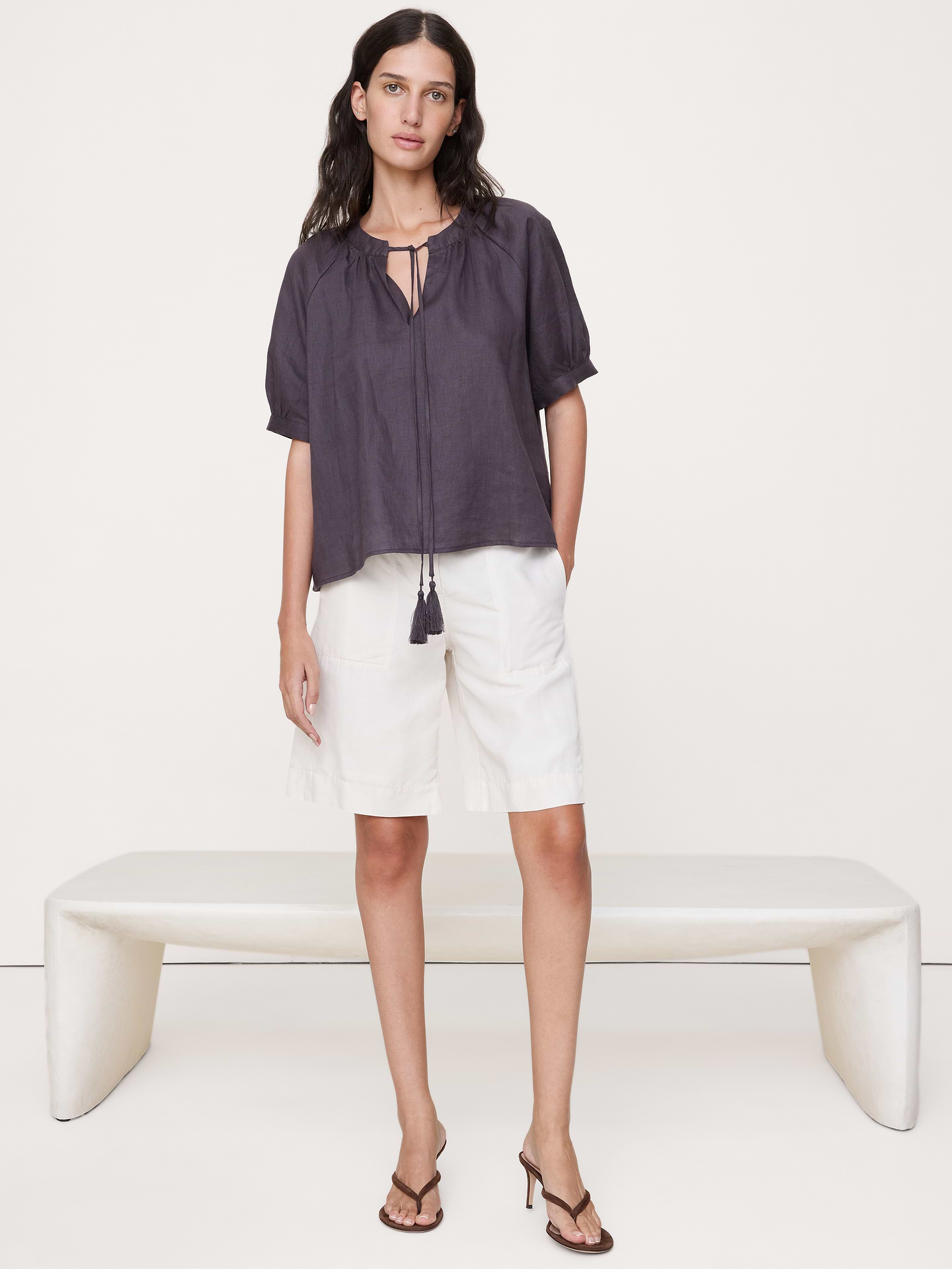 Image number 1 showing, Linen Tassel-Tie Top