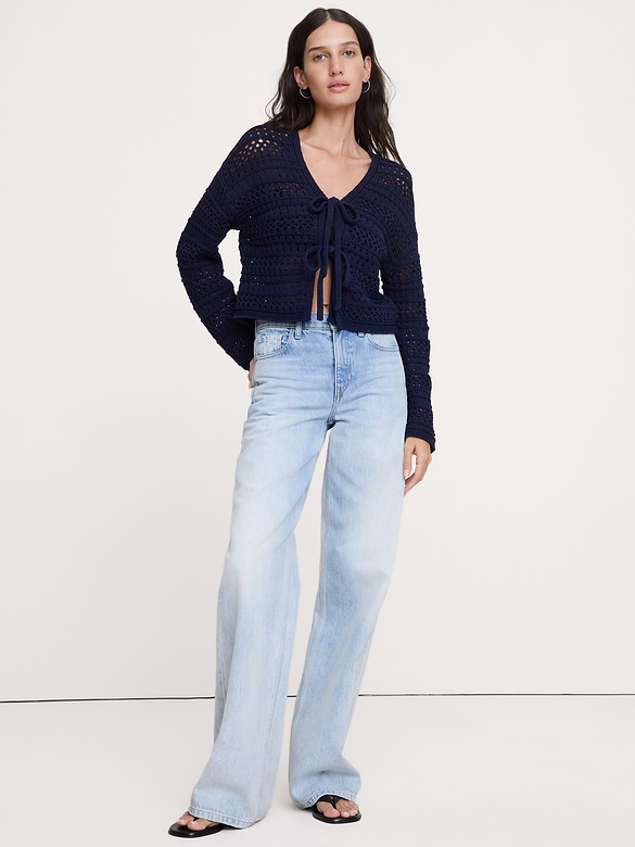 Coastal Cotton Crochet Tie-Front Cardigan