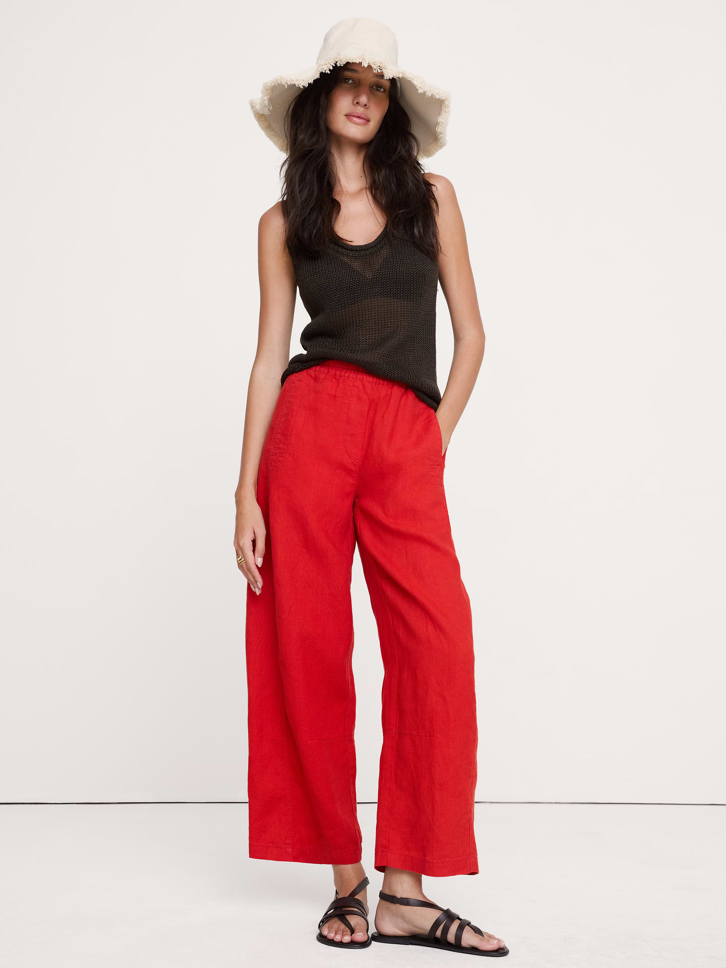 Image number 1 showing, Mid-Rise Relaxed Painter Pull-On Pant in Linen