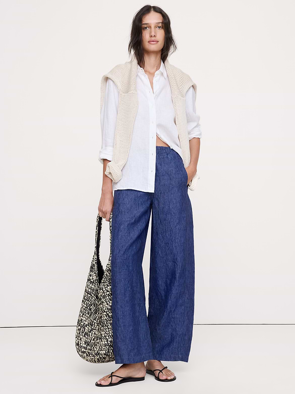 Mid-Rise Relaxed Painter Pull-On Pant in Linen