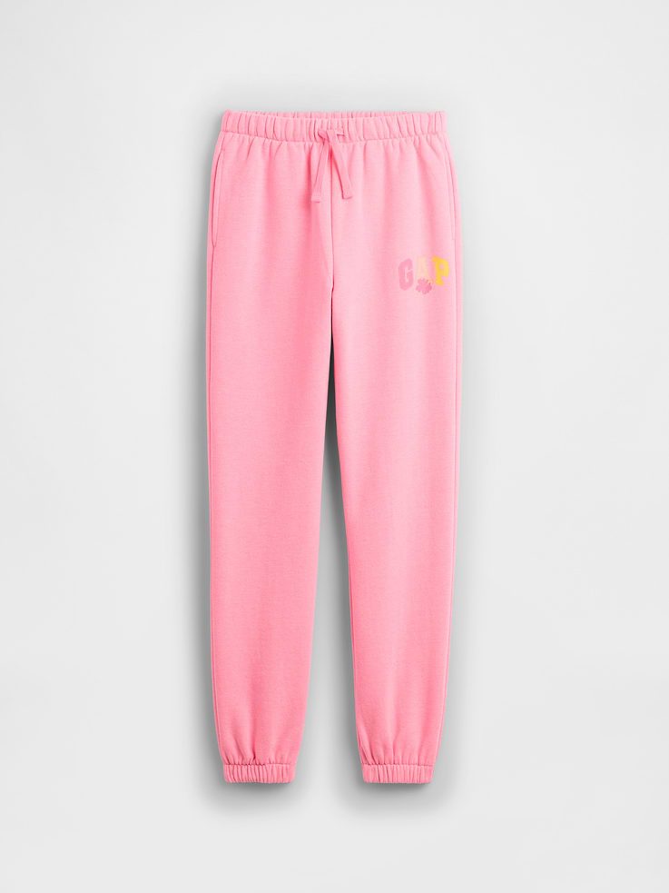 Image 1 of 3, This product is made with/contains 23% recycled polyester. Compared to virgin materials, using recycled materials helps reduce resource use and waste., Soft, comfy fleece., Drawcord ties at elasticized waist., On-seam pockets., Gap logo at leg., Elasticized cuffs., Select styles have allover print., This product was made in a factory that invests in gender equity and women’s empowerment through RISE. Learn more at, Product #1173211