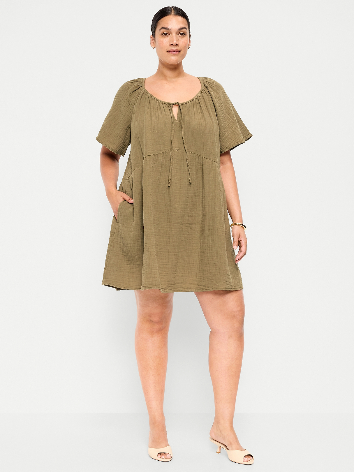 Maternity Crinkle Gauze Flutter-Sleeve Mini Swing Dress | Old Navy