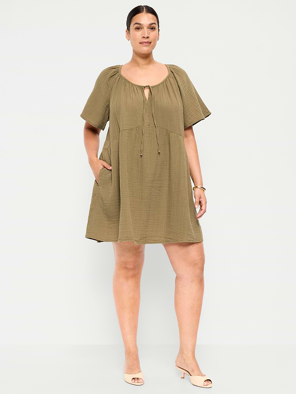 Maternity Crinkle Gauze Flutter-Sleeve Mini Swing Dress