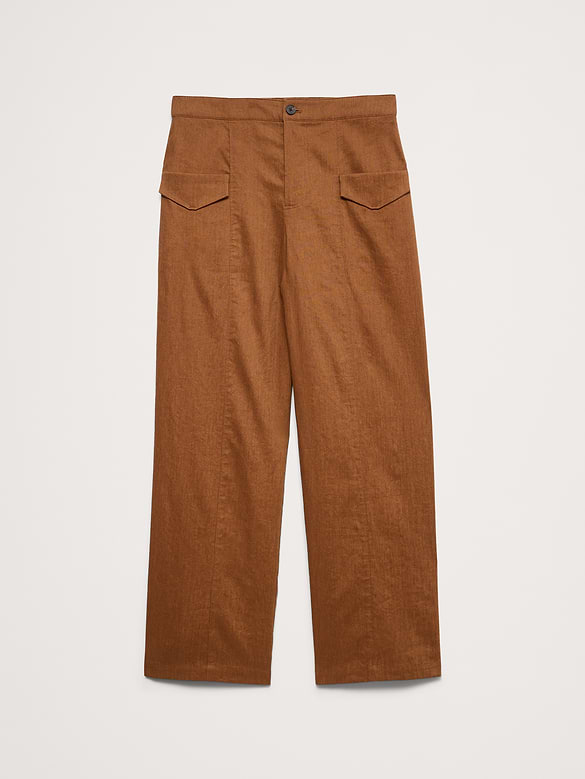 High-Rise Straight Utility Pant in Stretch Linen-Viscose