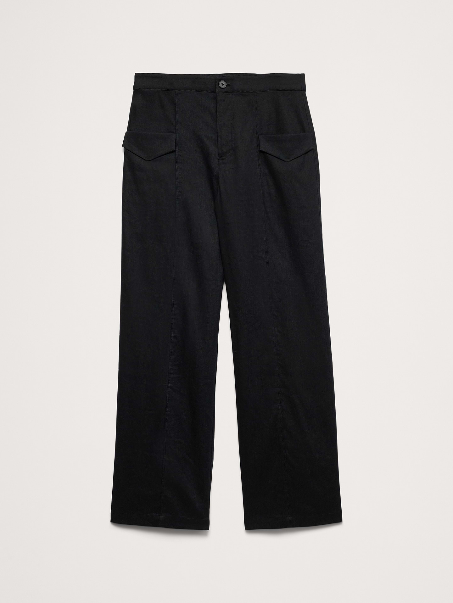 L'image numéro 5 présente Pantalon utilitaire droit à taille haute en lin et viscose extensible