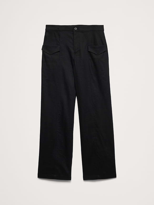 High-Rise Straight Utility Pant in Stretch Linen-Viscose