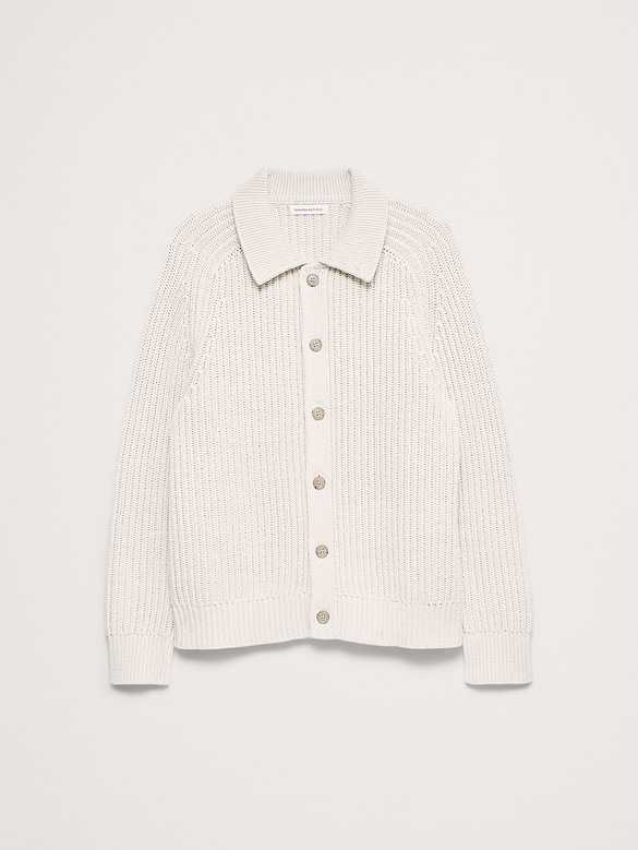 Cotton Ribbed Polo Cardigan