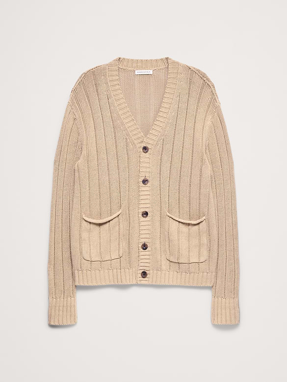 Linen-Cotton Ribbed Cardigan