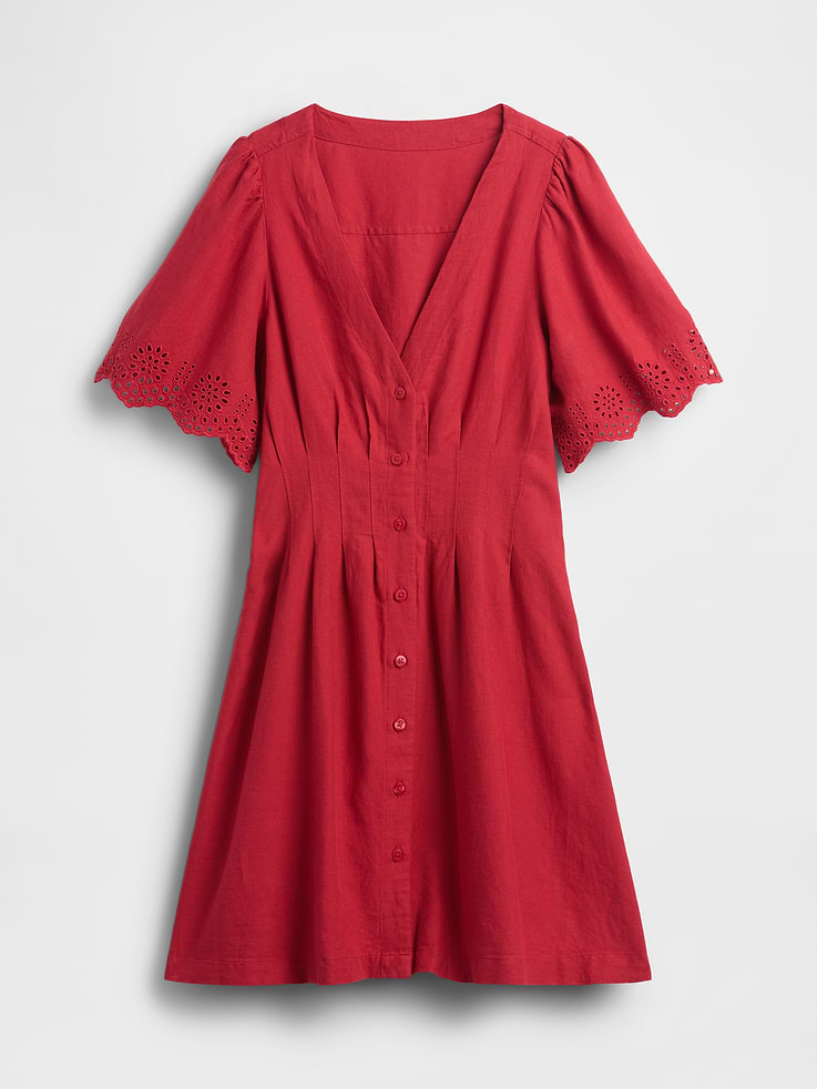 Image number 5 showing, Linen-Blend Cinched Mini Shirtdress