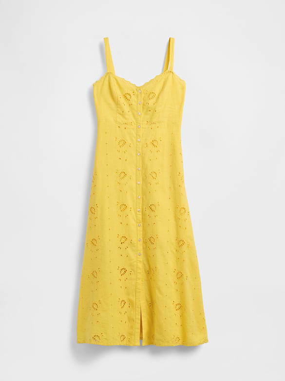 Linen-Blend Embroidered Cami Maxi Dress