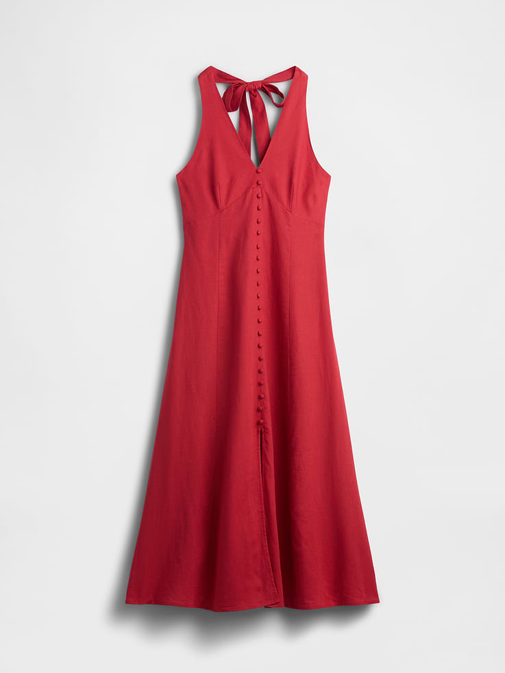 Image number 5 showing, Linen-Blend Halter Maxi Dress