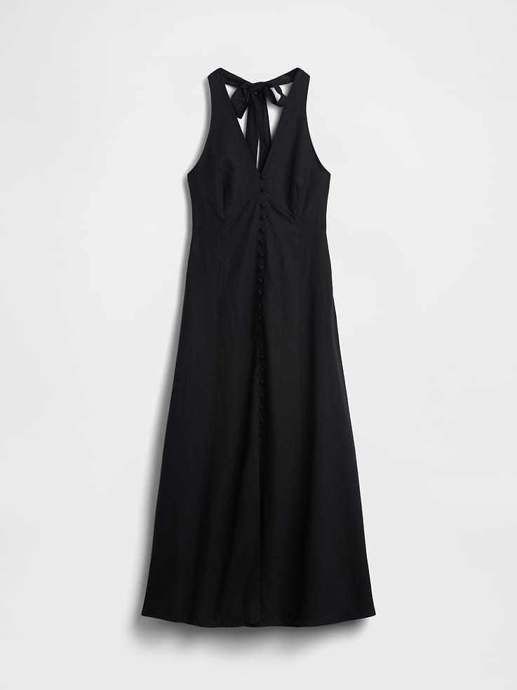 Image number 5 showing, Linen-Blend Halter Maxi Dress