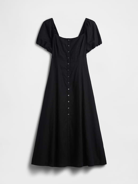 Linen-Blend Empire Waist Maxi Dress