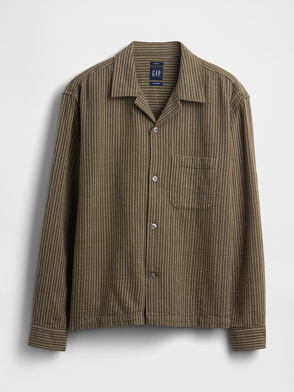 Dobby Stripe Relaxed Straight-Hem Shirt
