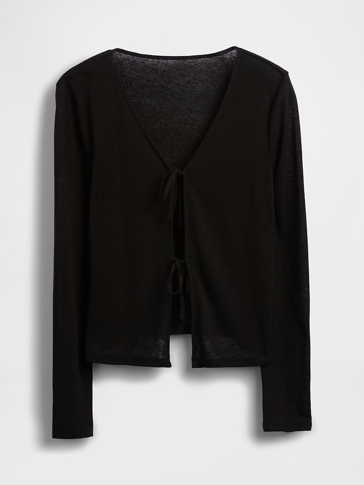 Image number 5 showing, Linen-Blend Tie-Front Cardigan