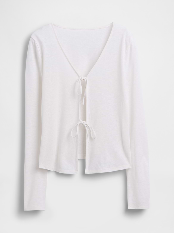 Linen-Blend Tie-Front Cardigan