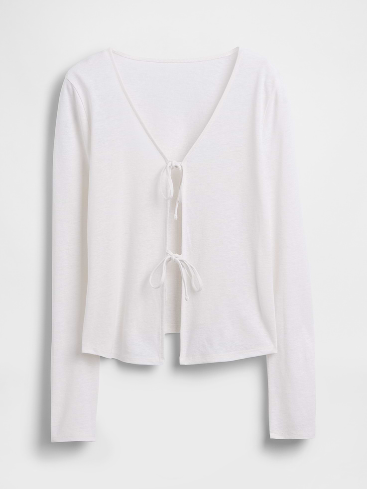 Image number 5 showing, Linen-Blend Tie-Front Cardigan