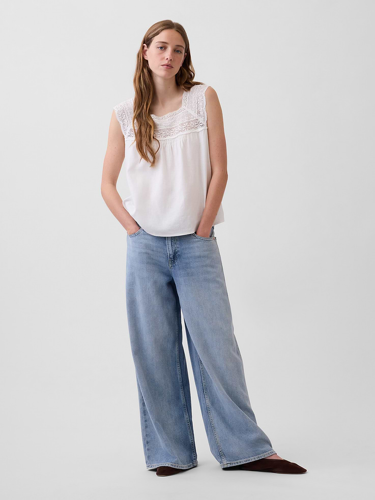 Image number 2 showing, Linen-Blend Crochet Square-Neck Top